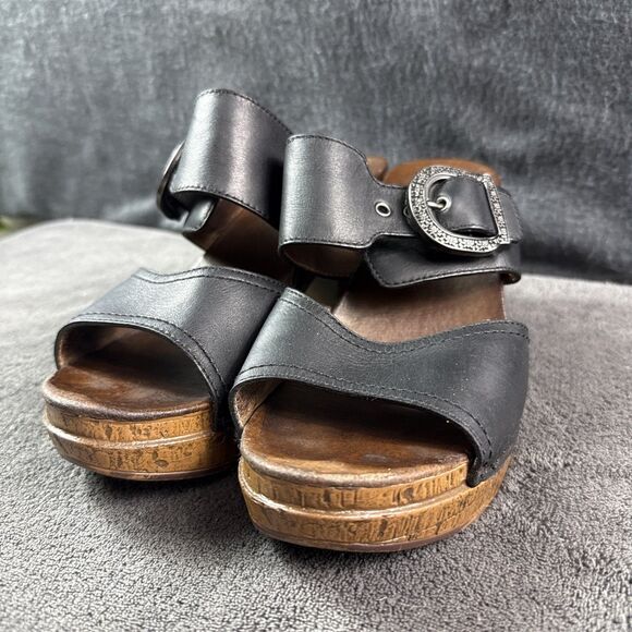 Dansko Women’s Black Slip On Sandals with Pewter Buckle Size 38 (7.5US) Heel - Picture 6 of 10
